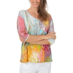 Parsley & Sage Women’s Top Pullover Colorful 3/4 Sleeves Size L. NWOT